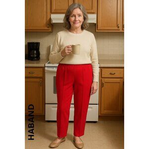 Vintage 80s/90s Haband for Her Red Polyester Pants Sz 12P USA Made Elastic Waist